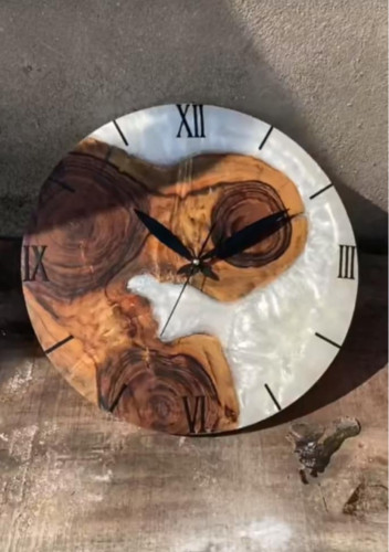 Handmade wood-marble clock